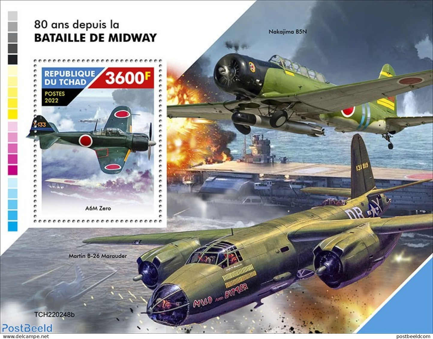 Chad 2022 80 Years Since The Battle Of Midway, Mint NH, History - Transport - World War II - Aircraft & Aviation - Shi.. - Other & Unclassified