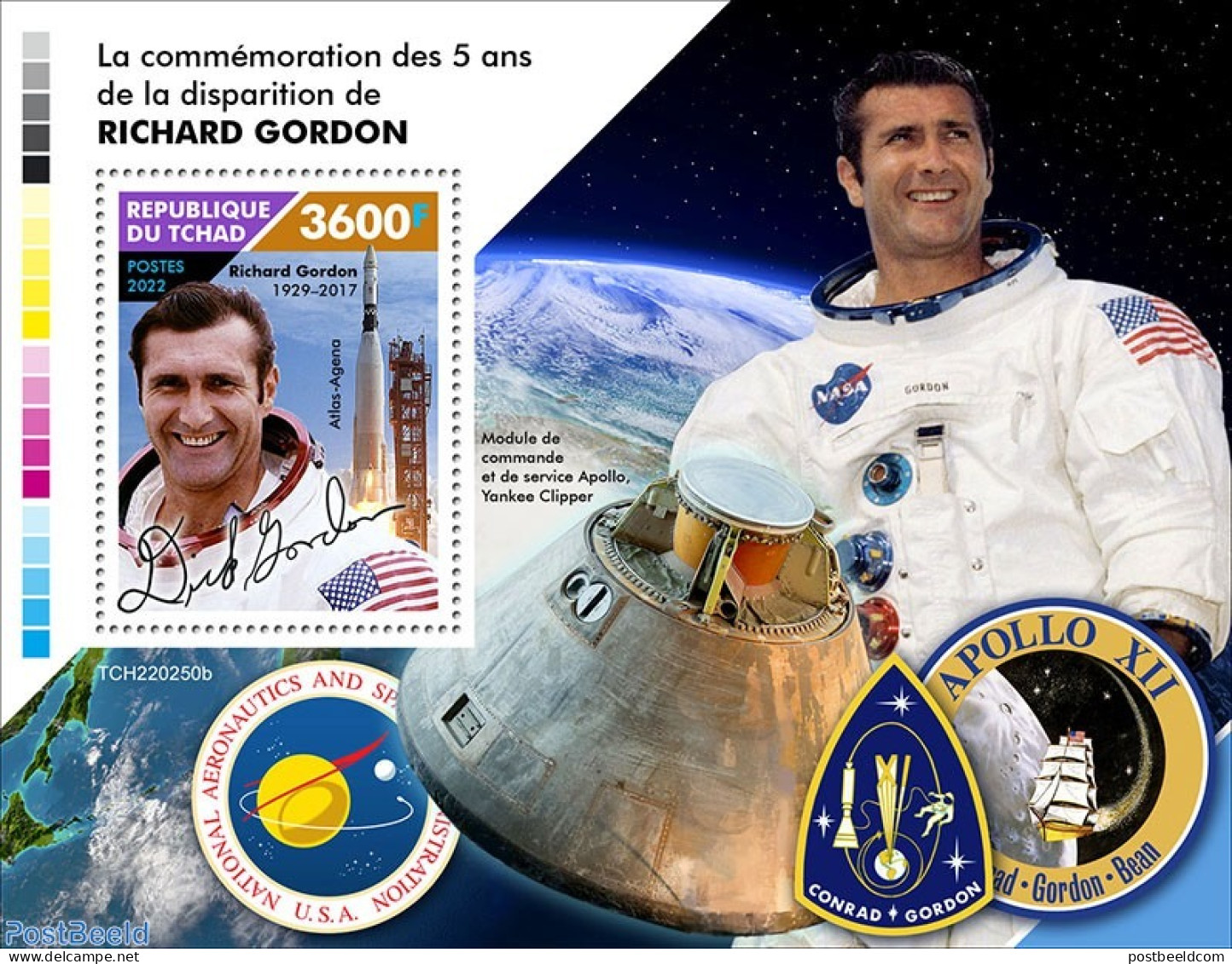 Chad 2022 5th Memorial Anniversary Of Richard Gordon, Mint NH, Transport - Space Exploration - Sonstige & Ohne Zuordnung