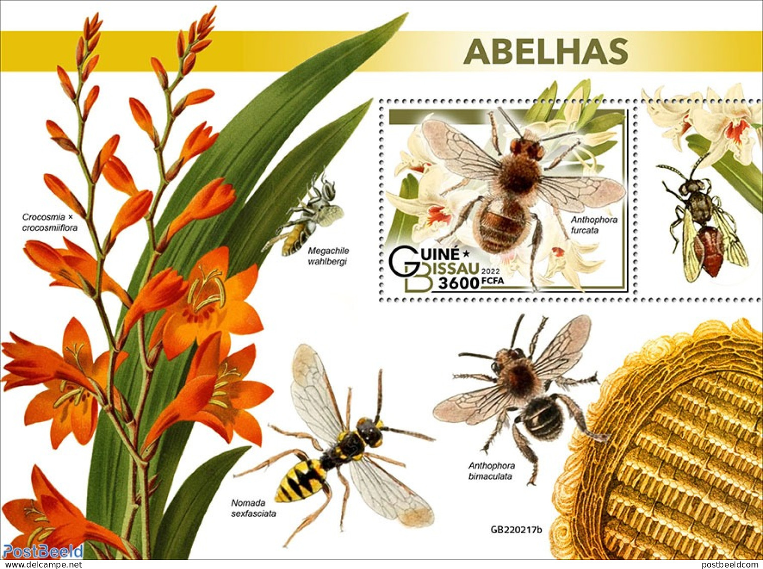 Guinea Bissau 2022 Bees, Mint NH, Nature - Bees - Flowers & Plants - Guinea-Bissau