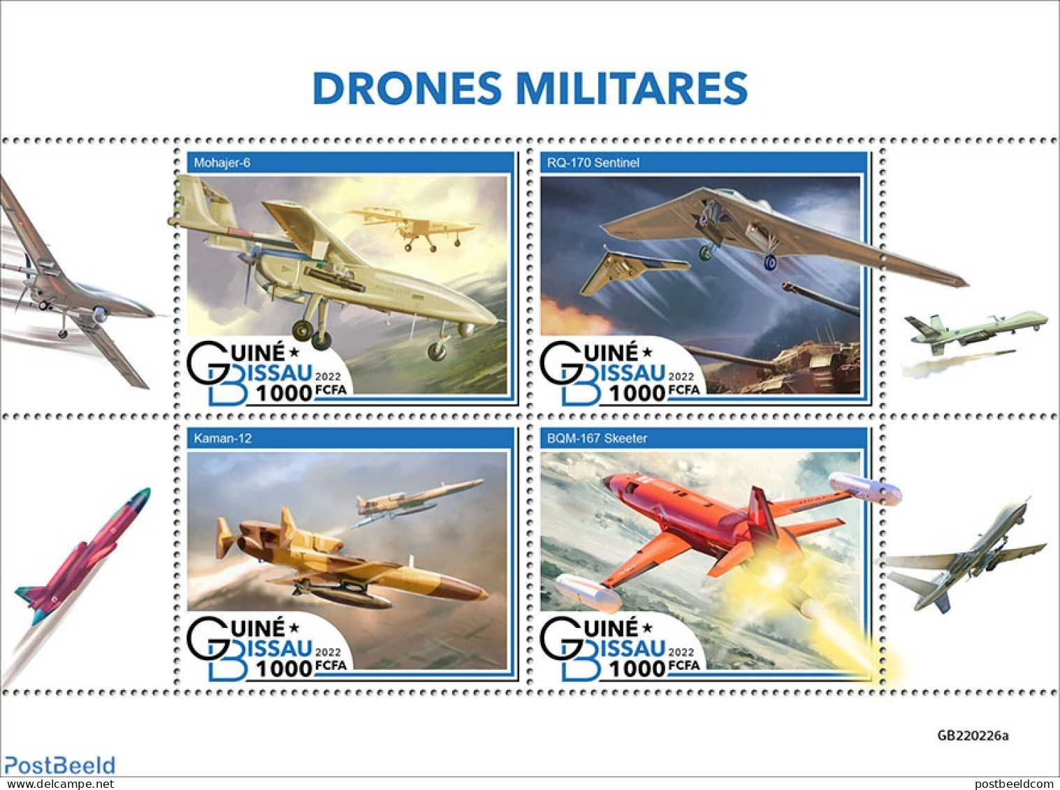 Guinea Bissau 2022 Military Drones, Mint NH, Transport - Aircraft & Aviation - Drones - Airplanes
