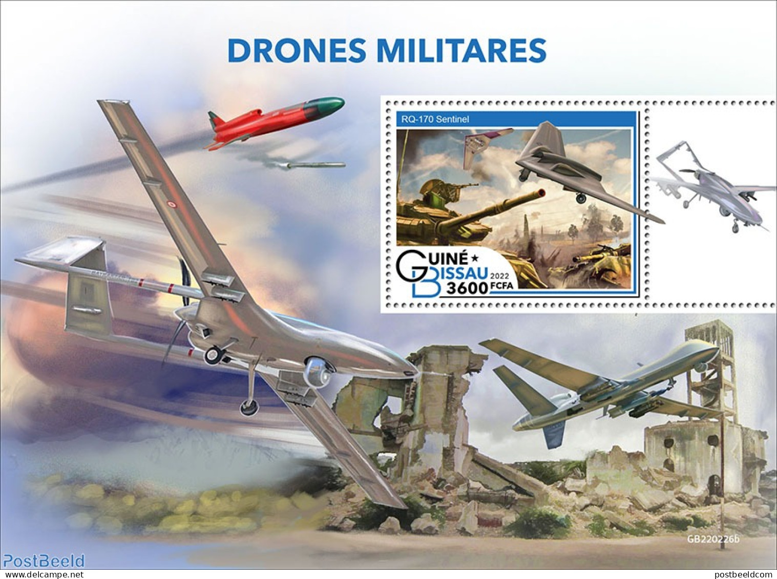 Guinea Bissau 2022 Military Drones, Mint NH, History - Transport - Militarism - Aircraft & Aviation - Drones - Militares