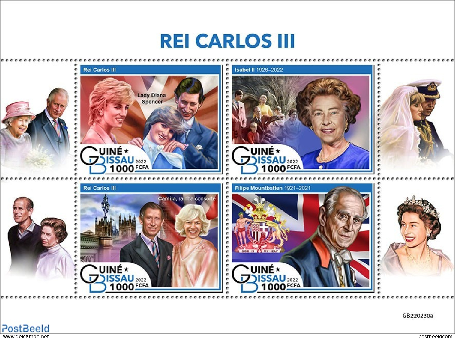 Guinea Bissau 2022 King Charles III, Mint NH, History - Charles & Diana - Flags - Kings & Queens (Royalty) - Familles Royales