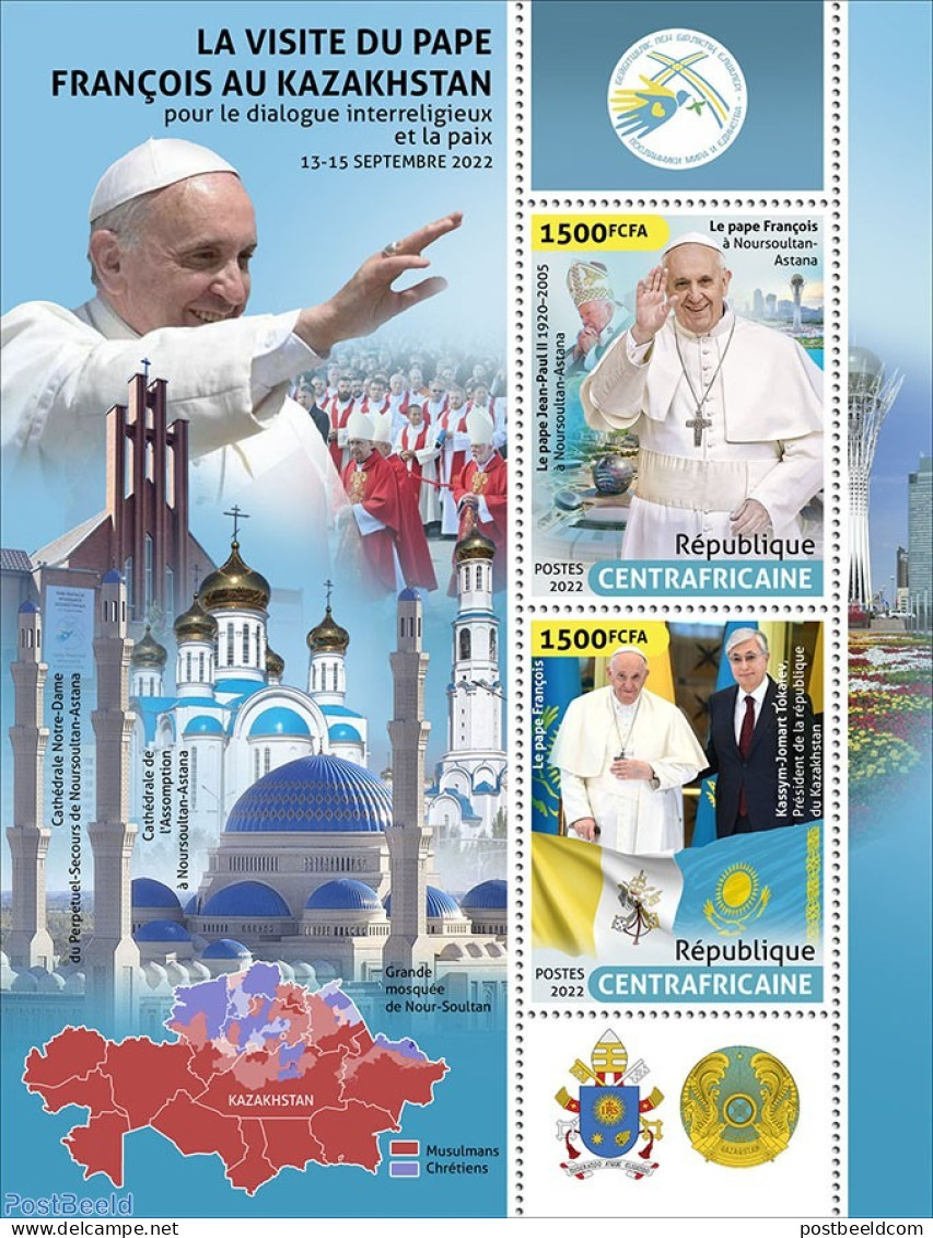 Central Africa 2022 Pope Francis' Visit To Kazakhstan, Mint NH, History - Religion - Politicians - Pope - Päpste