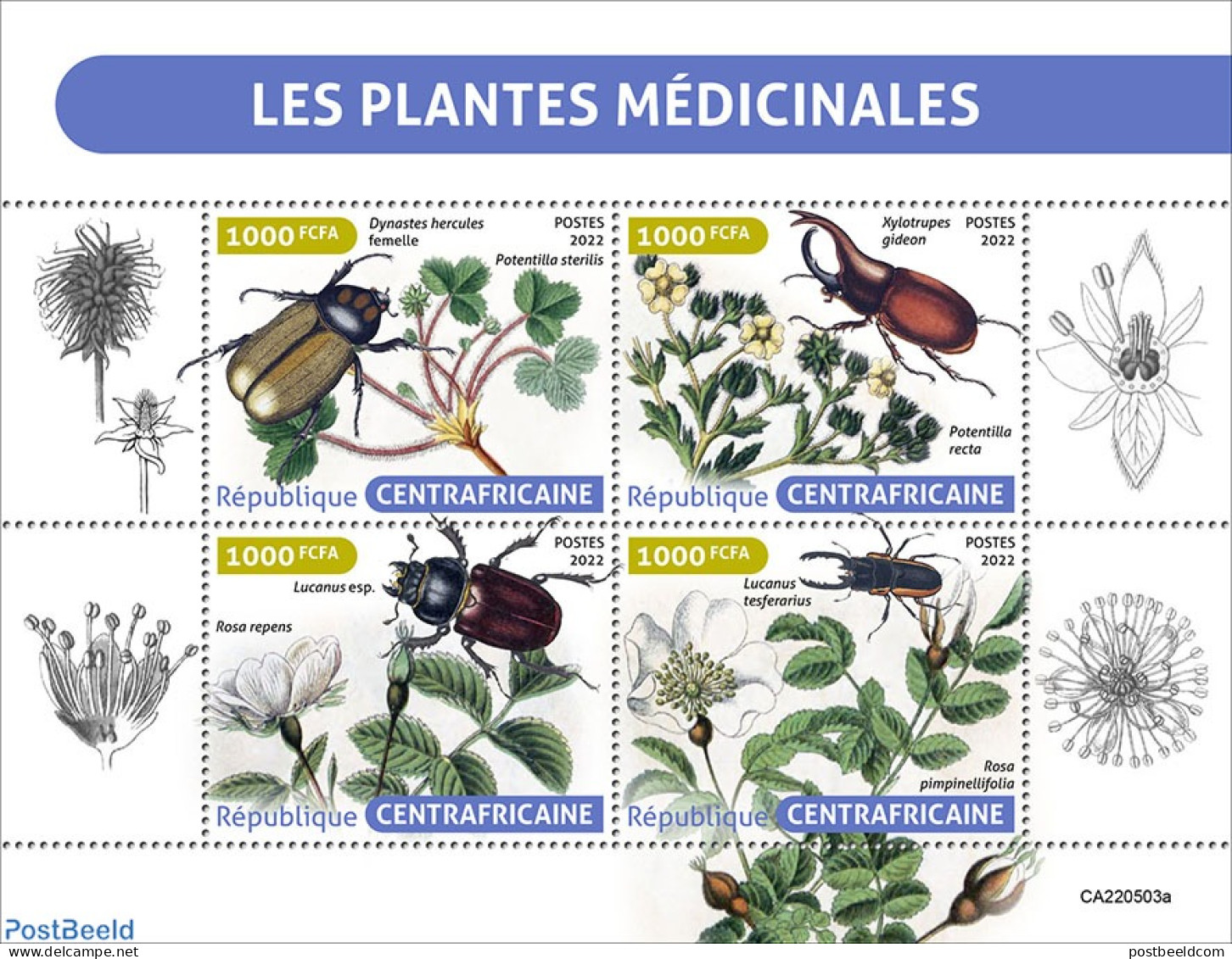 Central Africa 2022 Medical Plants, Mint NH, Health - Nature - Flowers & Plants - Insects - República Centroafricana