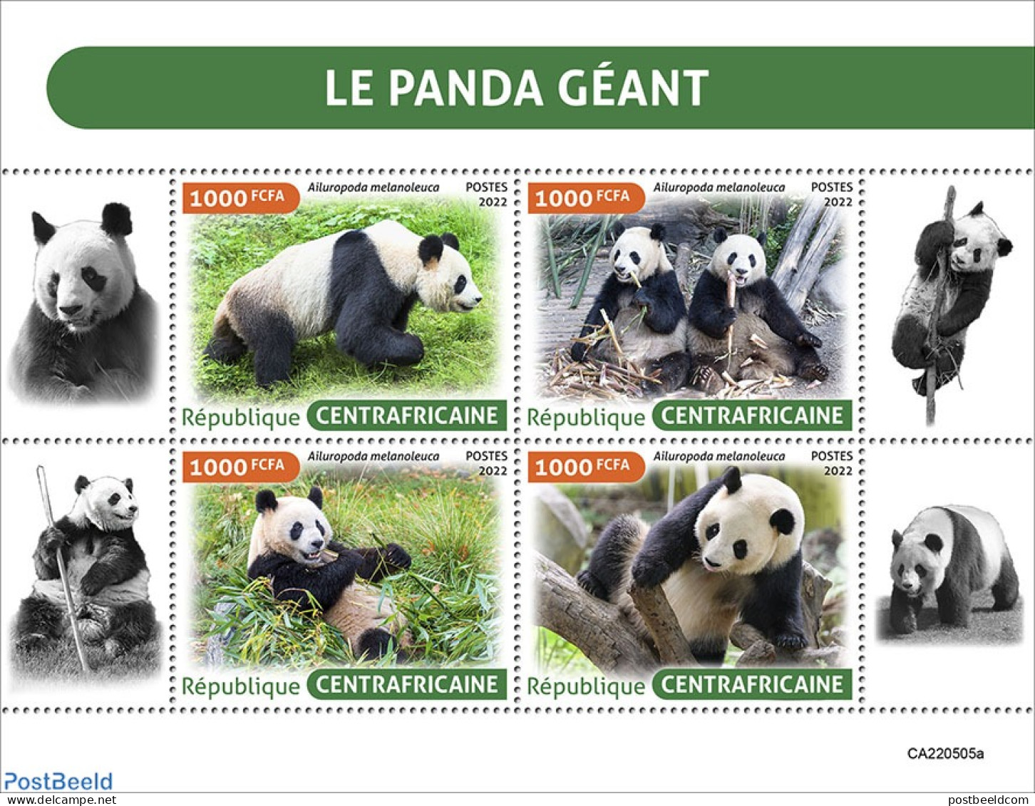 Central Africa 2022 Giant Panda, Mint NH, Nature - Pandas - Centrafricaine (République)