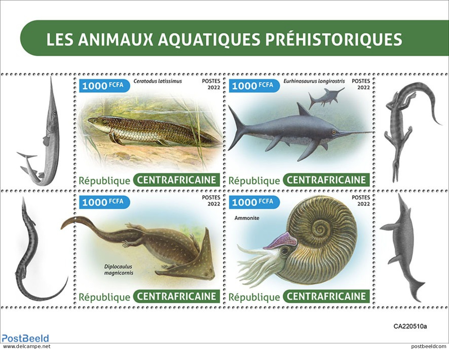 Central Africa 2022 Prehistoric Water Animals, Mint NH, Nature - Fish - Prehistoric Animals - Fische