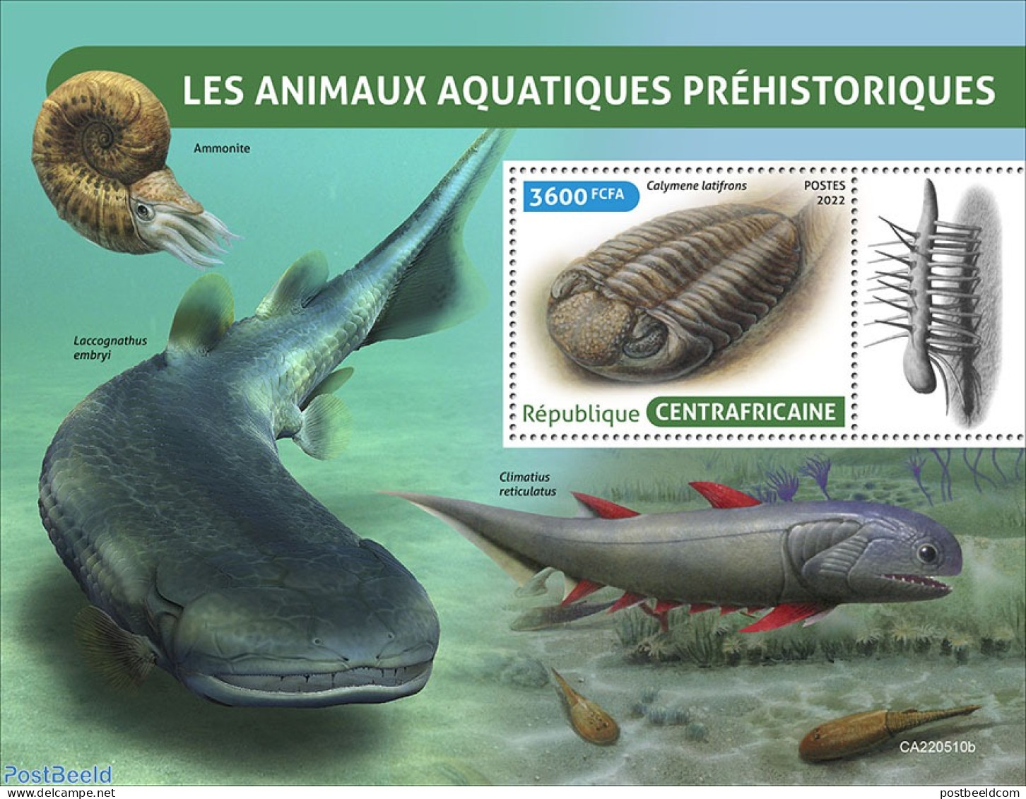 Central Africa 2022 Prehistoric Water Animals, Mint NH, Nature - Fish - Prehistoric Animals - Fishes