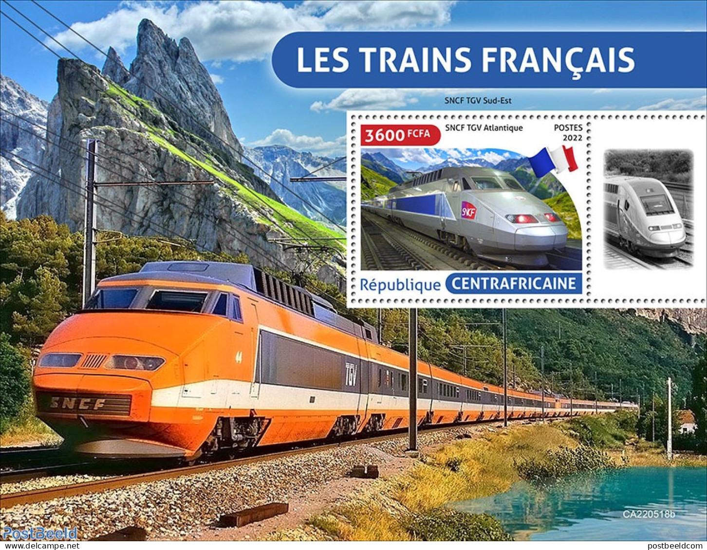 Central Africa 2022 French Trains, Mint NH, Transport - Railways - Trains