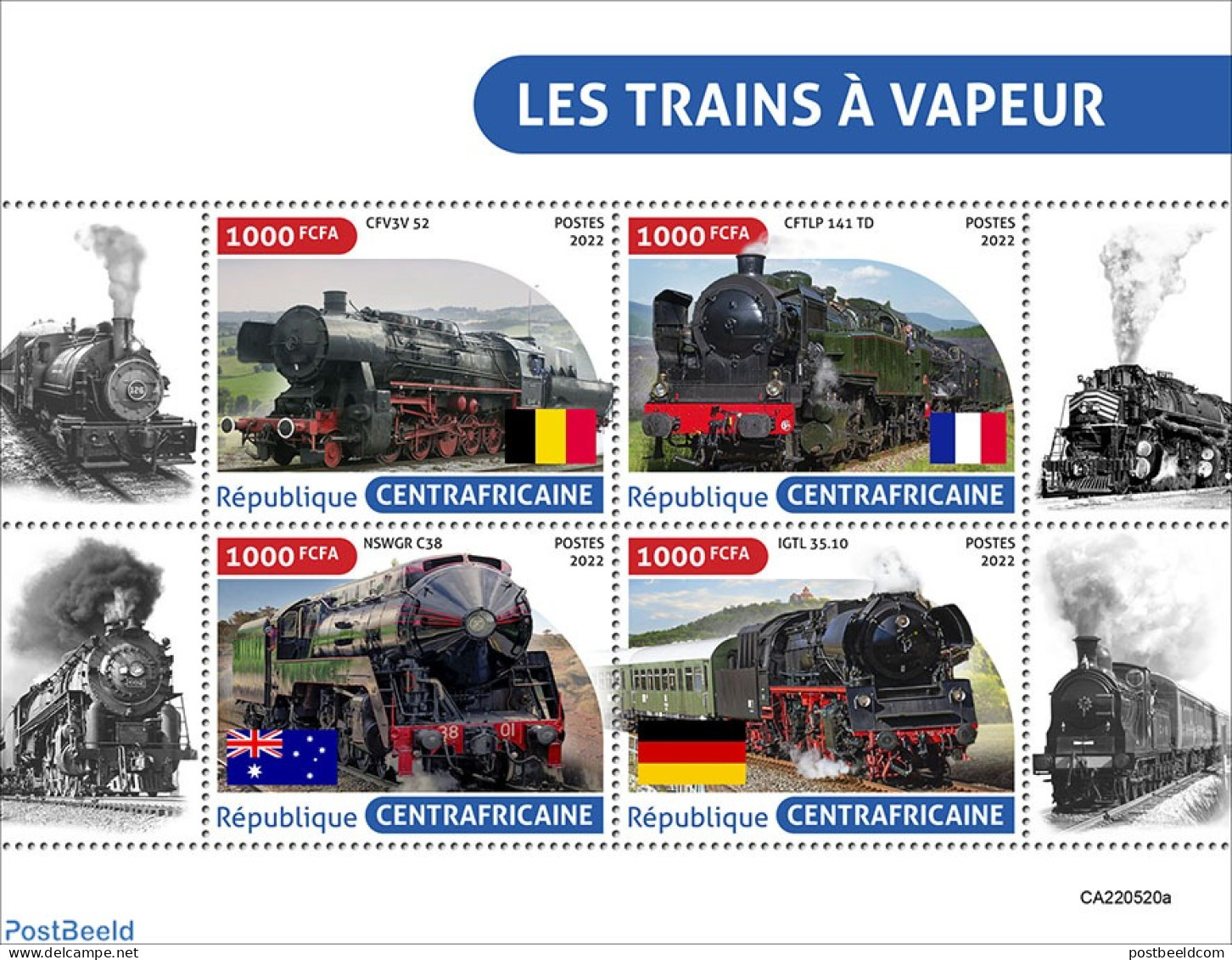 Central Africa 2022 Steam Trains, Mint NH, Transport - Railways - Trains