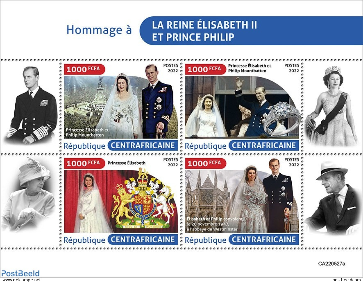 Central Africa 2022 Tribute To Queen Elizabeth II And Prince Philip, Mint NH, History - Kings & Queens (Royalty) - Familles Royales