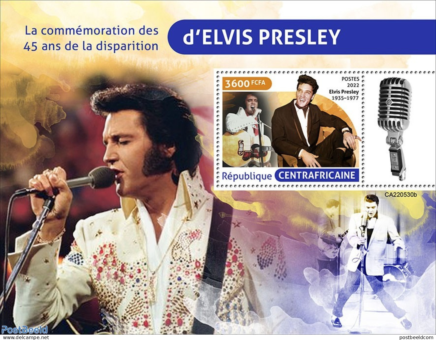 Central Africa 2022 45th Memorial Anniversary Of Elvis Presley, Mint NH, Performance Art - Elvis Presley - Elvis Presley