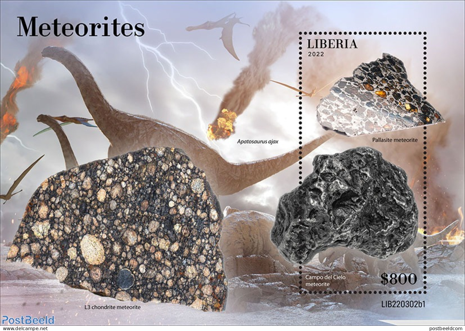 Liberia 2022 Meteorites, Mint NH, Nature - Prehistoric Animals - Prehistory - Préhistoriques