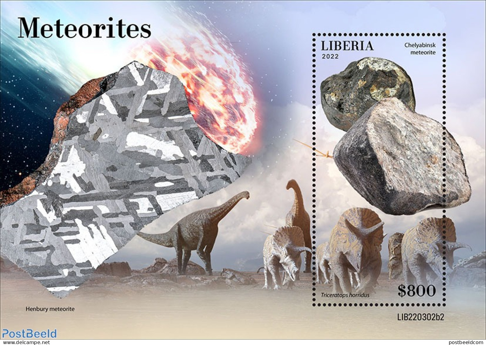 Liberia 2022 Meteorites, Mint NH, Nature - Prehistoric Animals - Prehistory - Préhistoriques