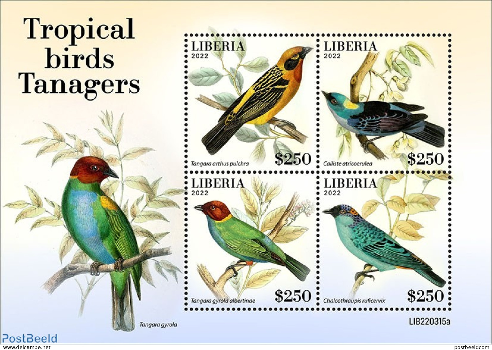 Liberia 2022 Tropical Birds Tanagers, Mint NH, Nature - Birds - Other & Unclassified