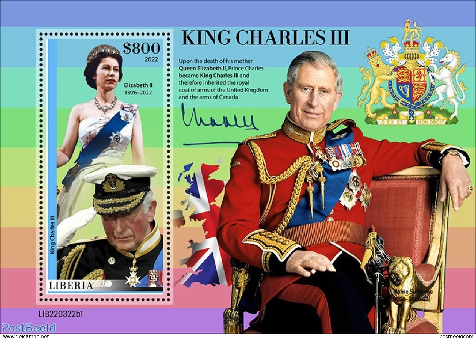 Liberia 2022 King Charles III, Mint NH, History - Charles & Diana - Kings & Queens (Royalty) - Case Reali