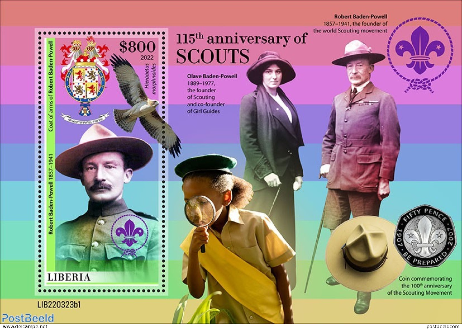 Liberia 2022 115 Anniversary Of Scouts, Mint NH, Nature - Sport - Birds Of Prey - Scouting - Other & Unclassified
