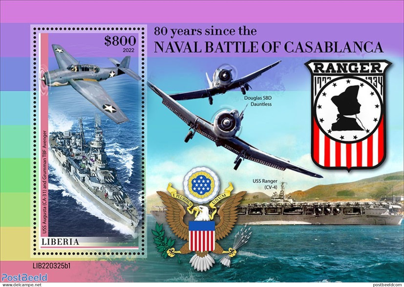 Liberia 2022 80 Years Since The Battle Of Casablanca, Mint NH, History - Transport - World War II - Aircraft & Aviatio.. - WW2