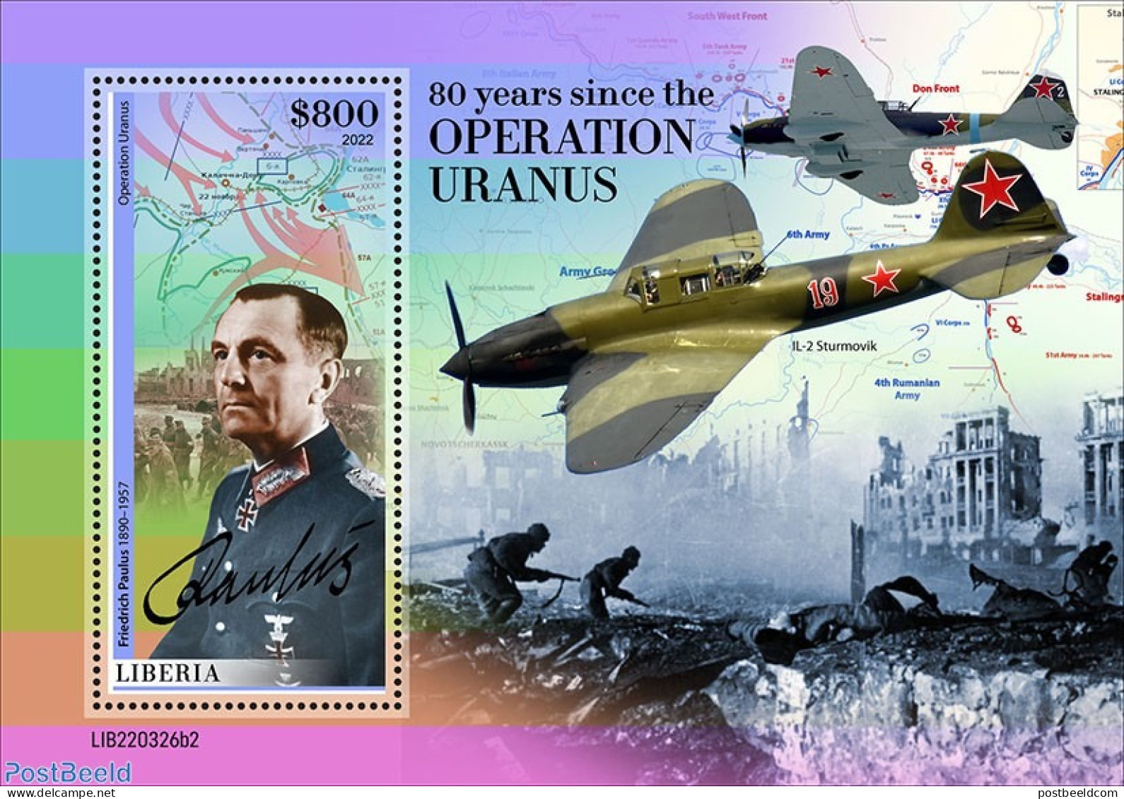 Liberia 2022 80 Years Since The Operation Uranus, Mint NH, History - Transport - World War II - Aircraft & Aviation - WW2 (II Guerra Mundial)