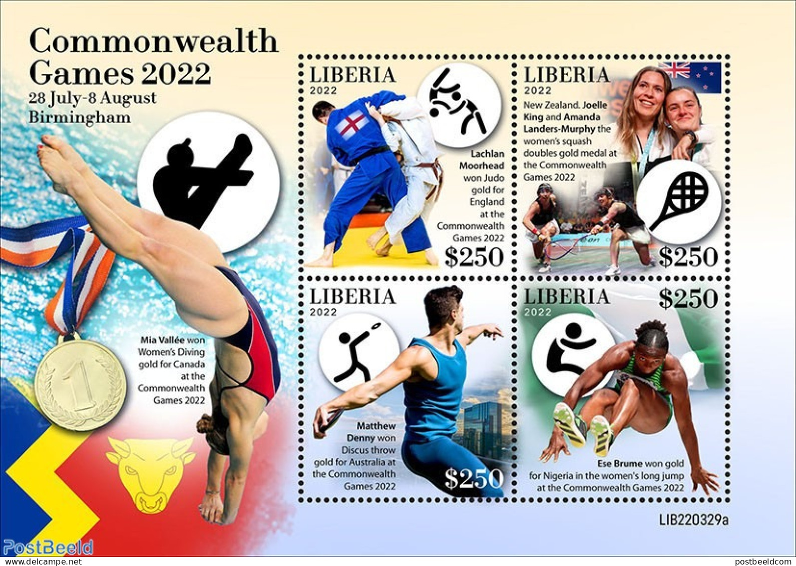 Liberia 2022 Commonwealth Games 2022, Mint NH, Sport - Diving - Judo - Sport (other And Mixed) - Diving