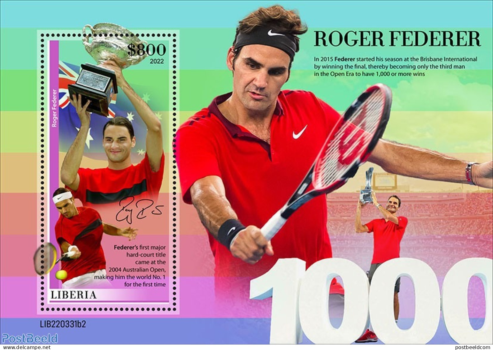 Liberia 2022 Roger Federer, Mint NH, Sport - Tennis - Tennis