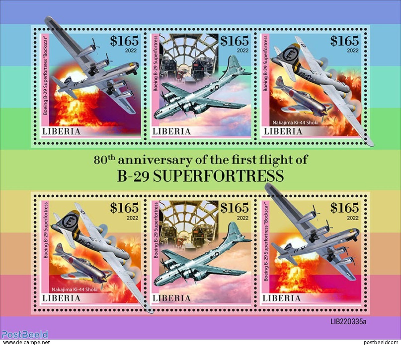 Liberia 2022 80th Anniversary Of The First Flight Of B-29 Superfortress, Mint NH, Transport - Aircraft & Aviation - Airplanes
