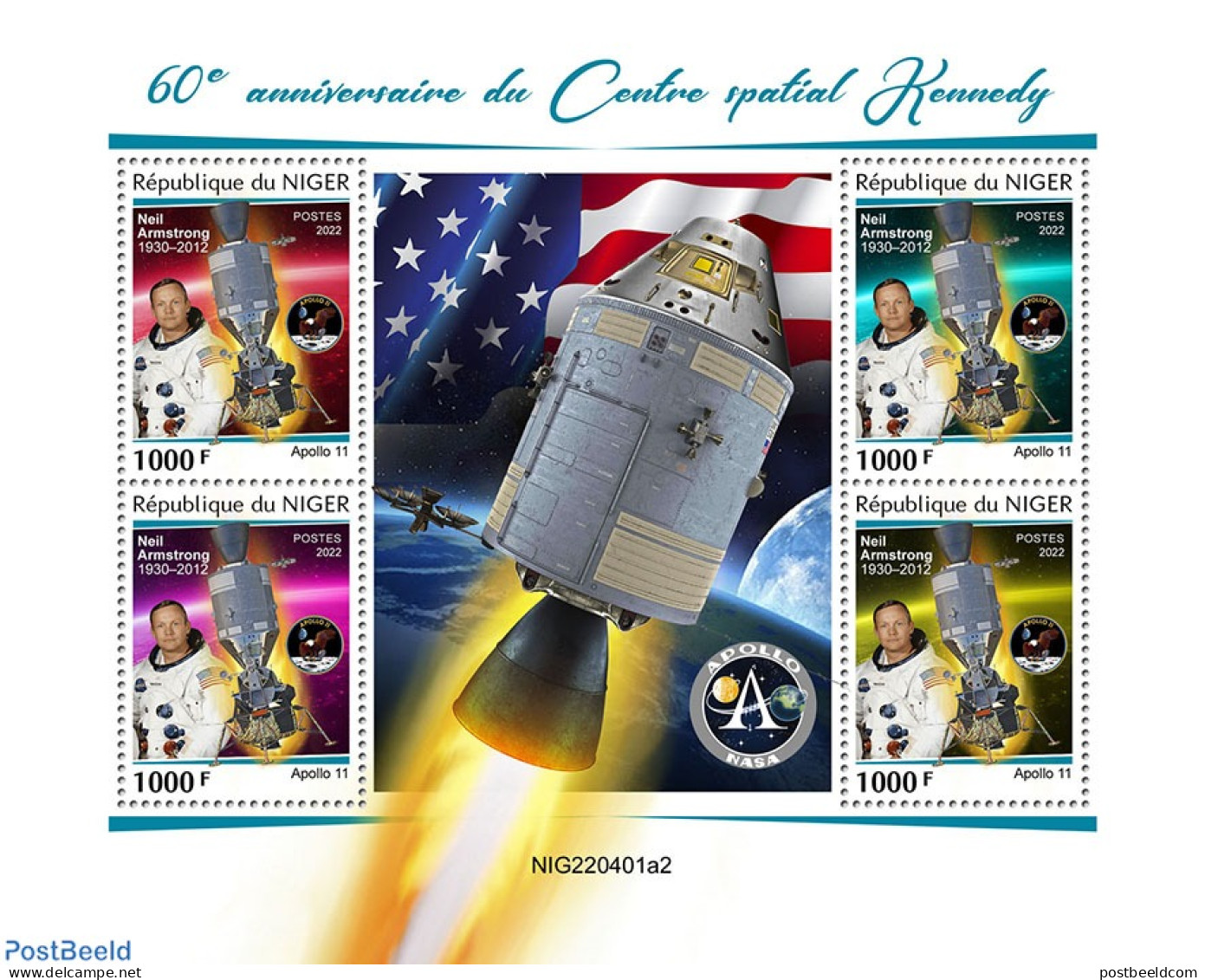 Niger 2022 60th Anniversary Of Kennedy Space Center, Mint NH, History - Transport - American Presidents - Space Explor.. - Níger (1960-...)