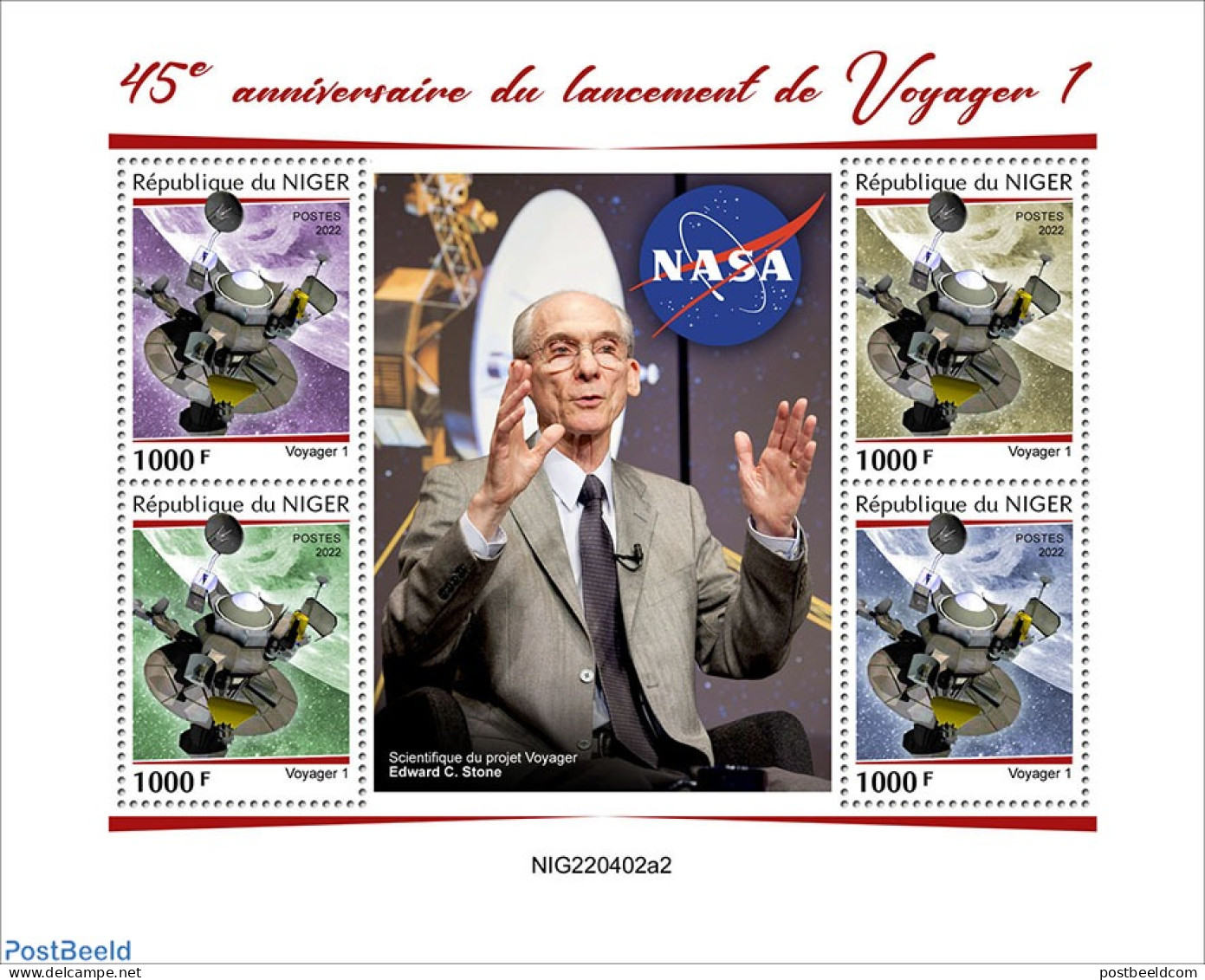 Niger 2022 45th Anniversary Of The Launch Of Voyager 1, Mint NH, Transport - Space Exploration - Níger (1960-...)