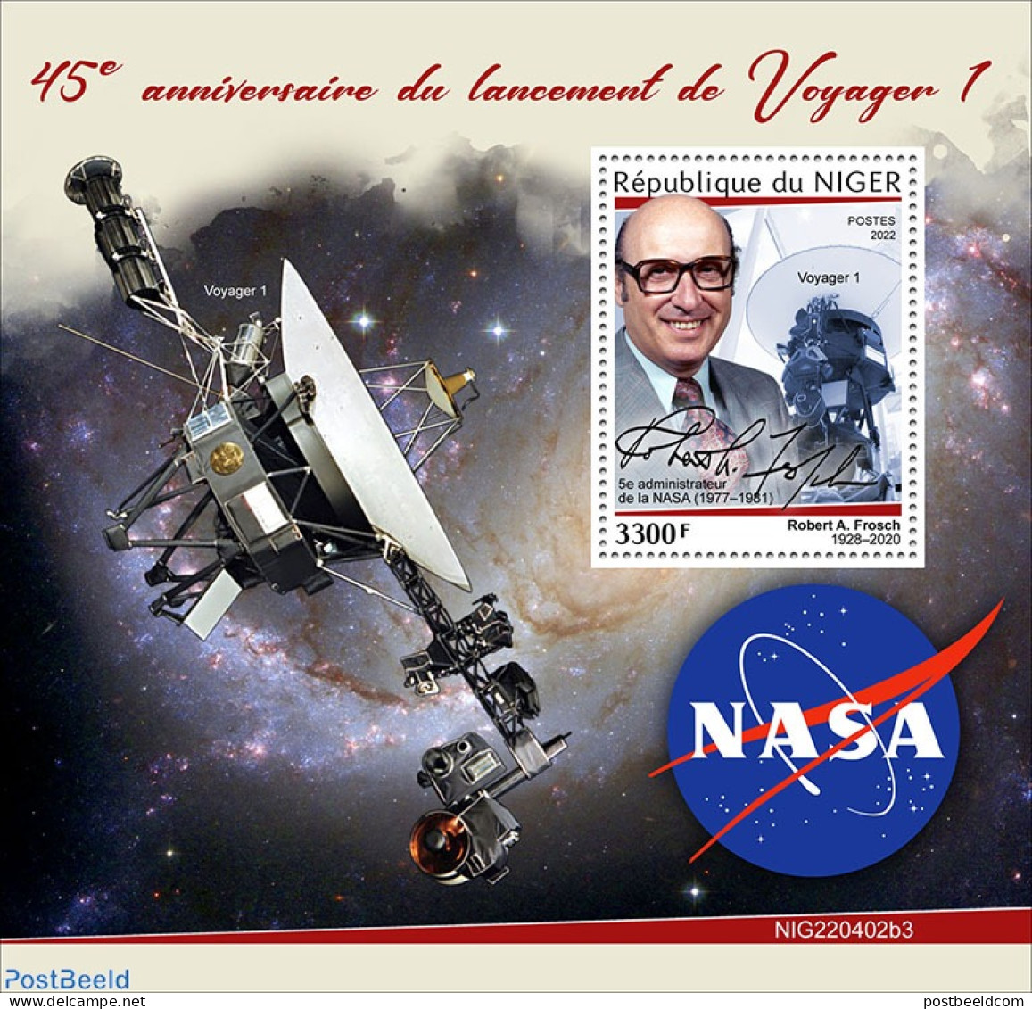 Niger 2022 45th Anniversary Of The Launch Of Voyager 1, Mint NH, Transport - Space Exploration - Niger (1960-...)