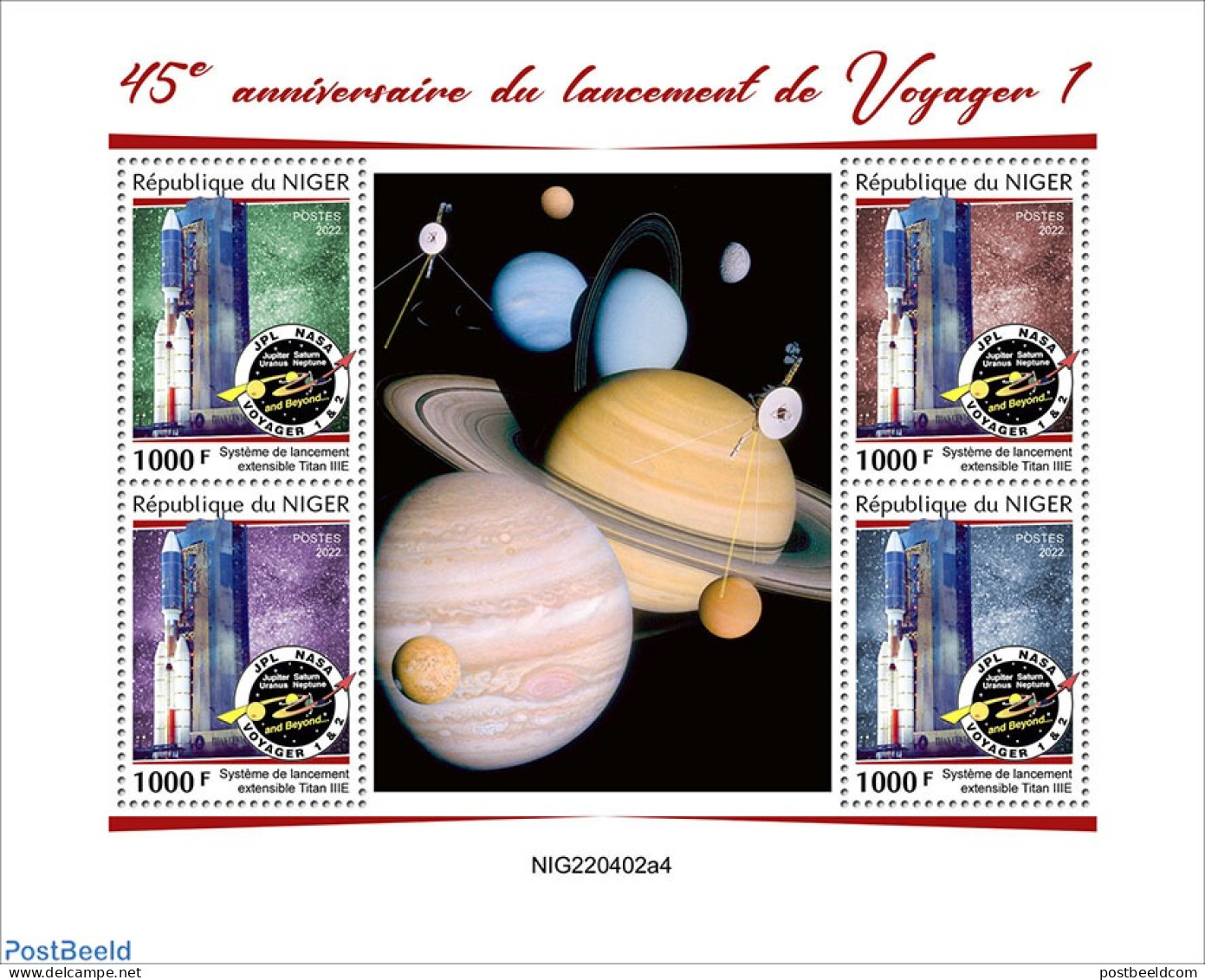 Niger 2022 45th Anniversary Of The Launch Of Voyager 1, Mint NH, Transport - Space Exploration - Niger (1960-...)