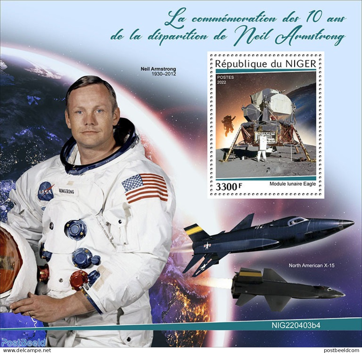 Niger 2022 10th Memorial Anniversary Of Neil Armstrong , Mint NH, Transport - Aircraft & Aviation - Space Exploration - Flugzeuge