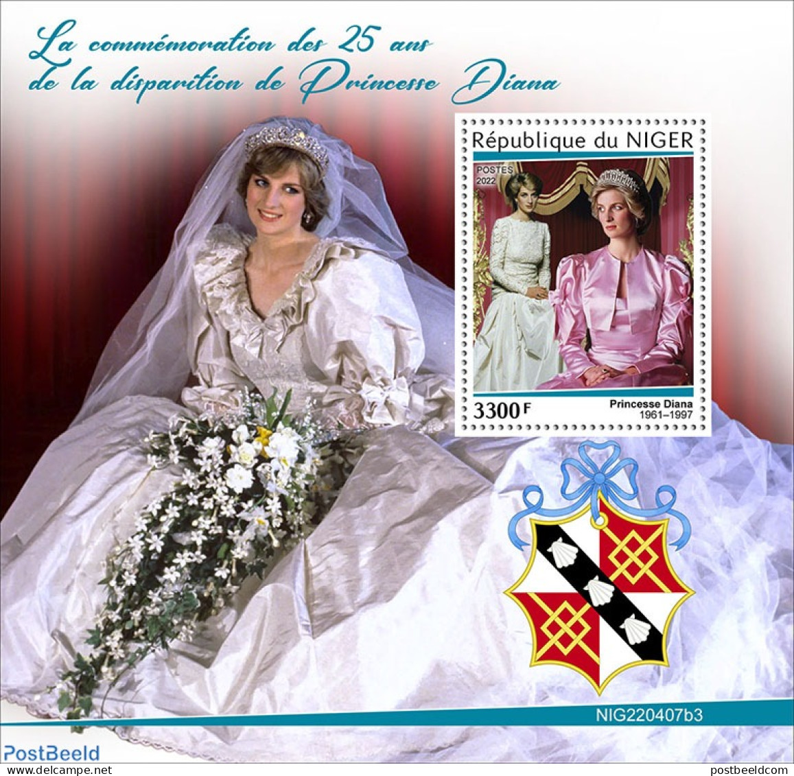 Niger 2022 25th Memorial Anniversary Of Princess Diana, Mint NH, History - Charles & Diana - Case Reali