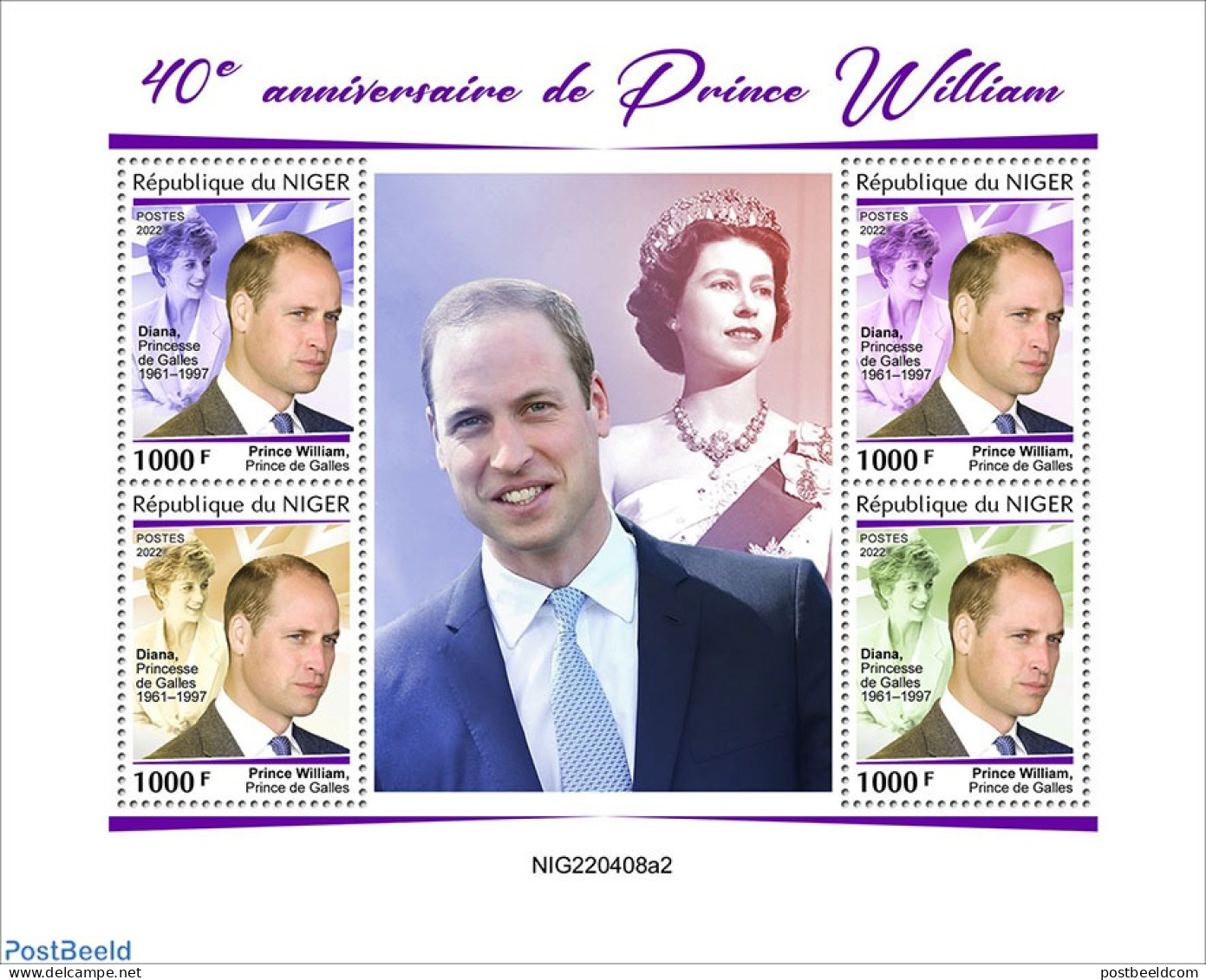 Niger 2022 40th Annversary Of Prince William, Mint NH, History - Kings & Queens (Royalty) - Koniklijke Families