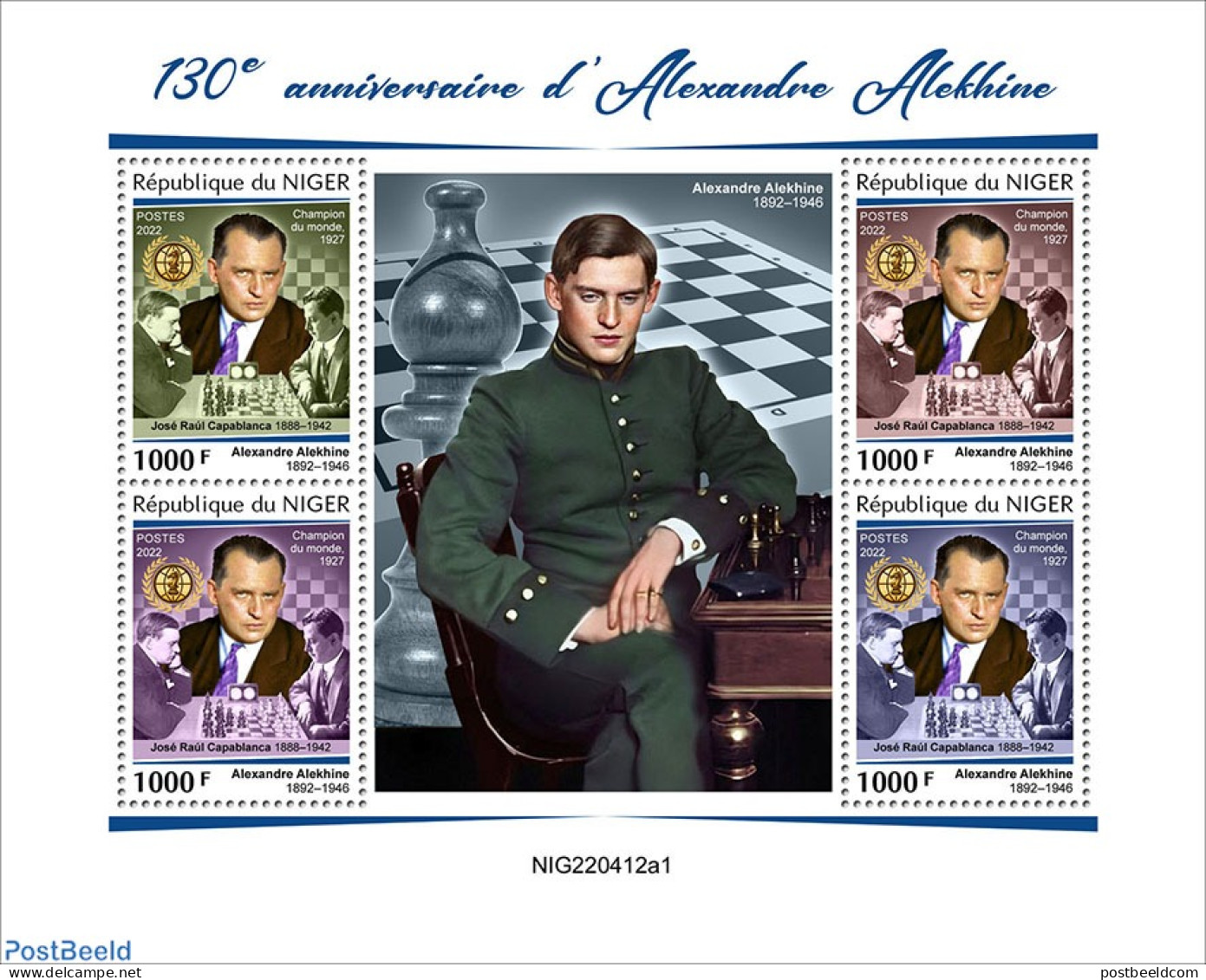 Niger 2022 130th Anniversary Of Alexander Alekhine, Mint NH, Sport - Chess - Chess