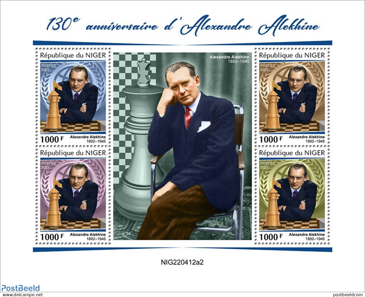 Niger 2022 130th Anniversary Of Alexander Alekhine, Mint NH, Sport - Chess - Chess