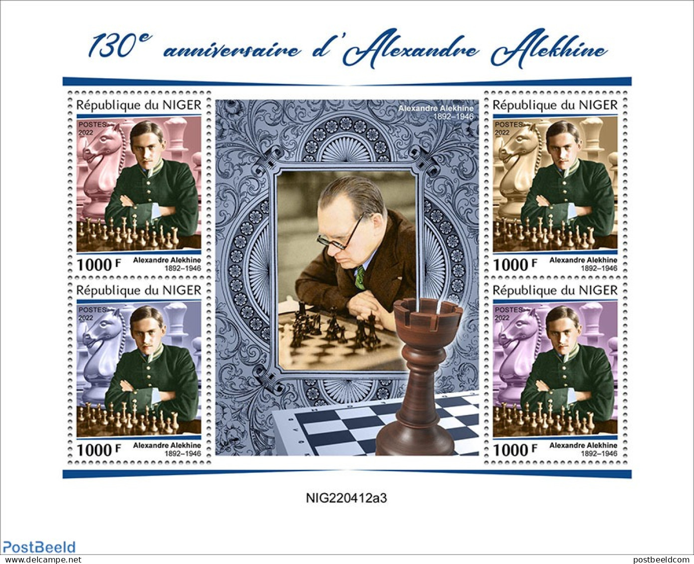 Niger 2022 130th Anniversary Of Alexander Alekhine, Mint NH, Sport - Chess - Scacchi
