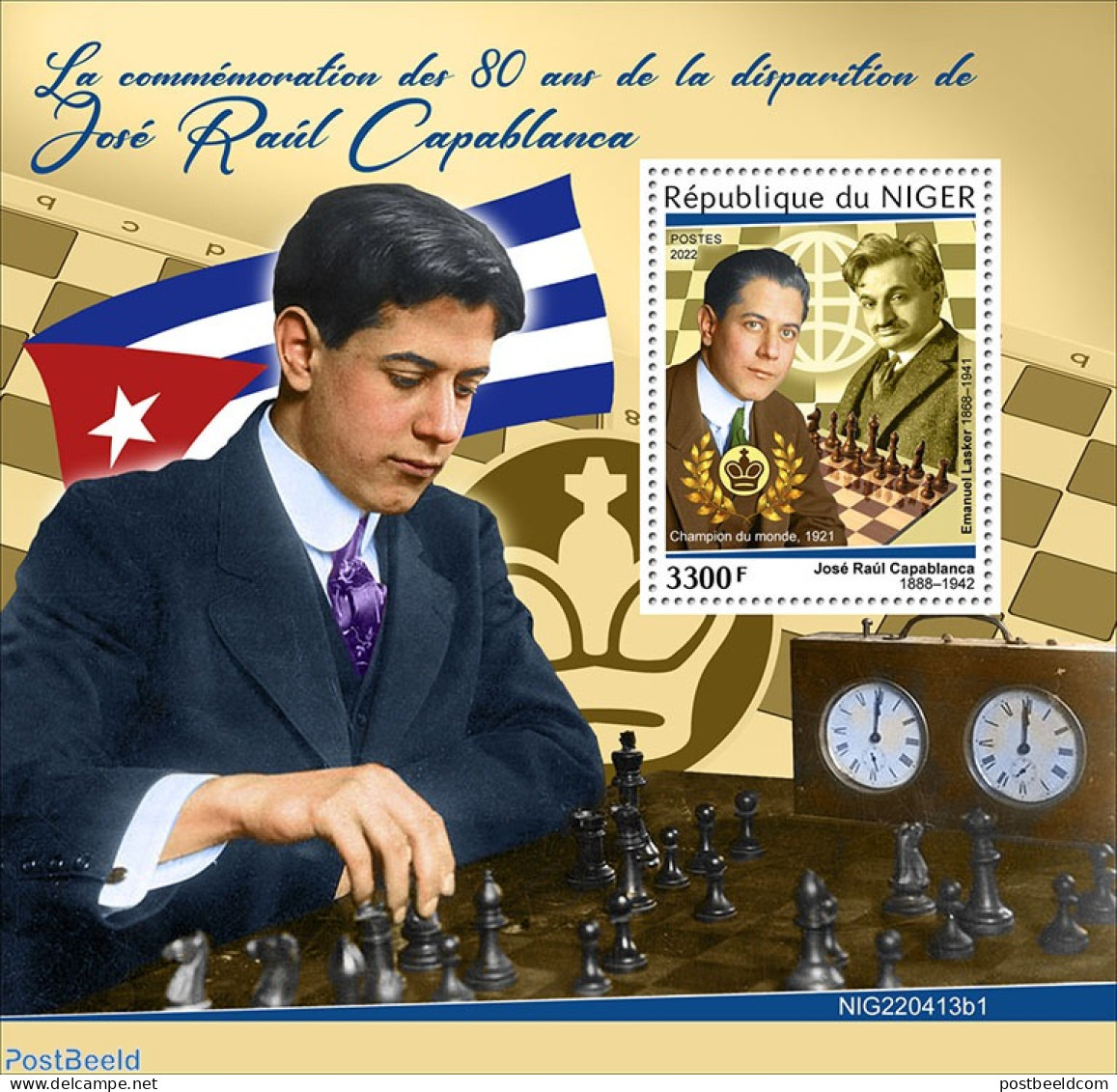 Niger 2022 80th Memorial Anniversary Of José Raúl Capablanca, Mint NH, Sport - Chess - Chess