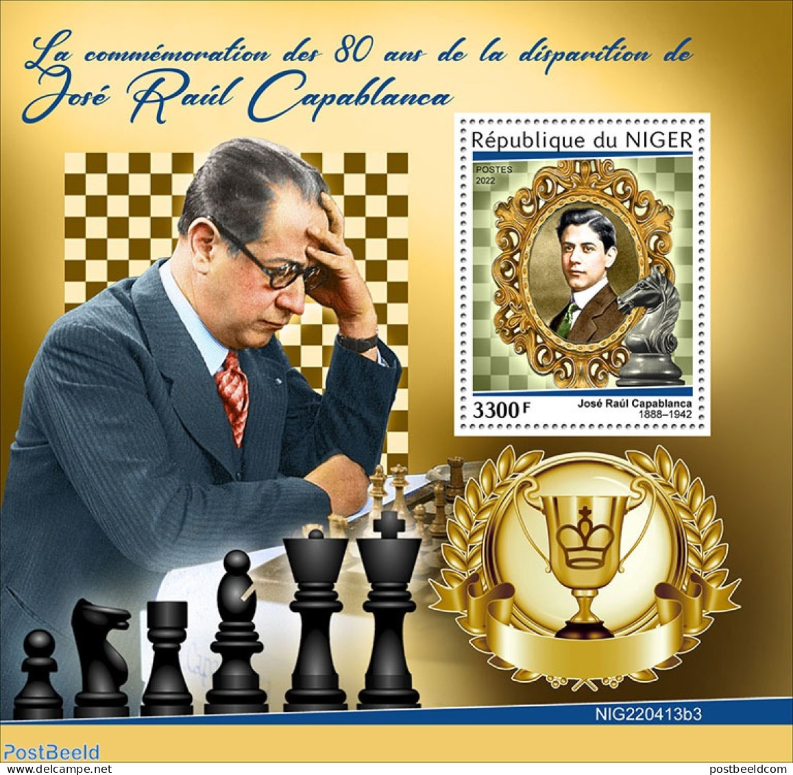 Niger 2022 80th Memorial Anniversary Of José Raúl Capablanca, Mint NH, Sport - Chess - Chess