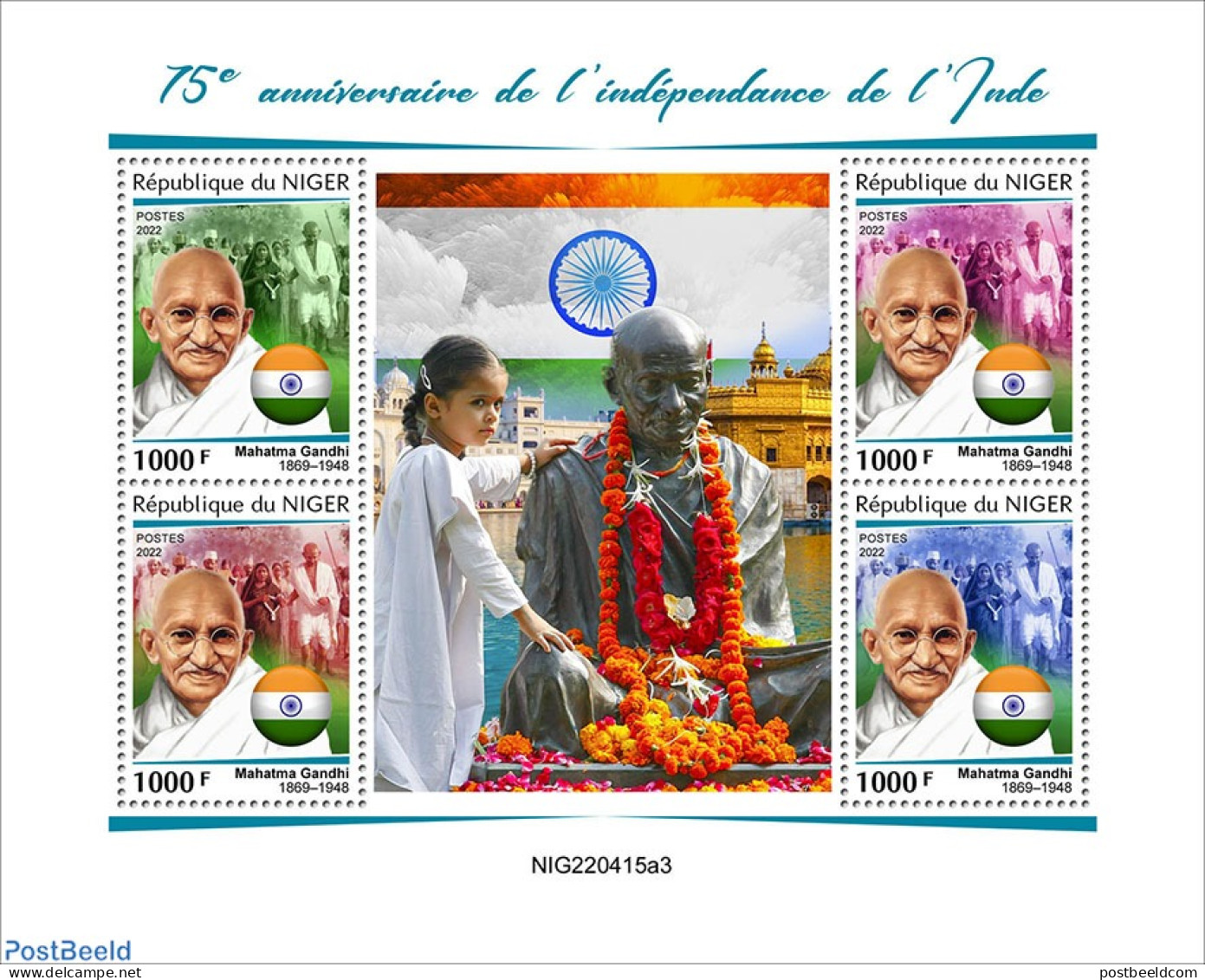 Niger 2022 75th Anniversary Of Independence Of India, Mint NH, History - Gandhi - Mahatma Gandhi