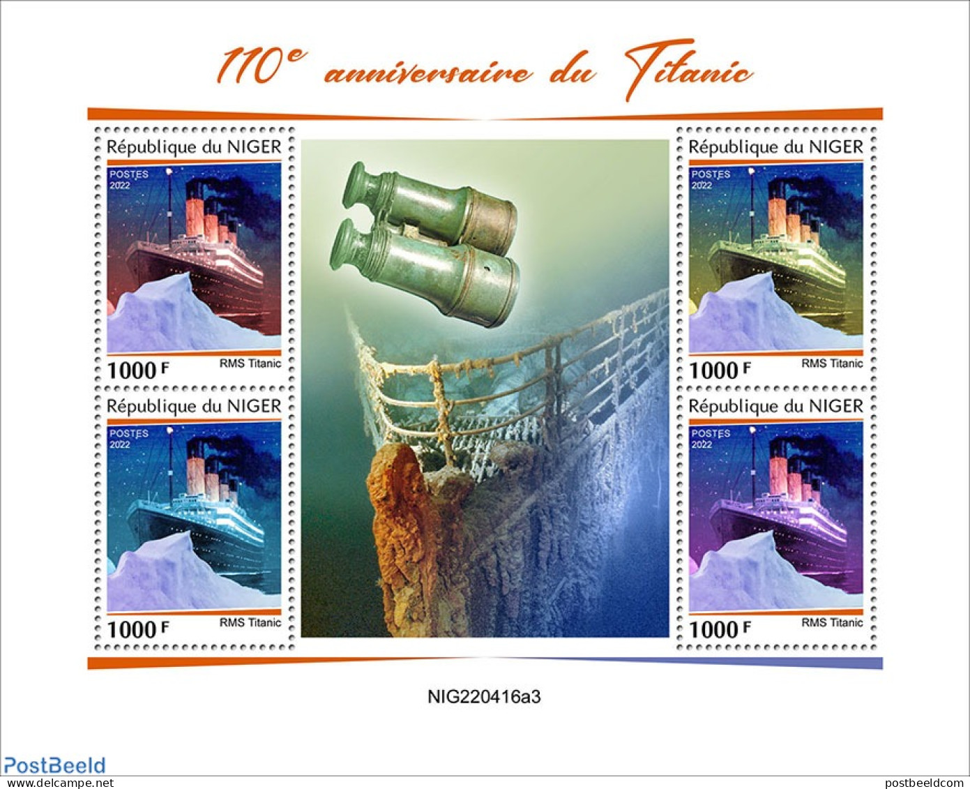 Niger 2022 110th Anniversary Of Titanic, Mint NH, Transport - Ships And Boats - Titanic - Bateaux