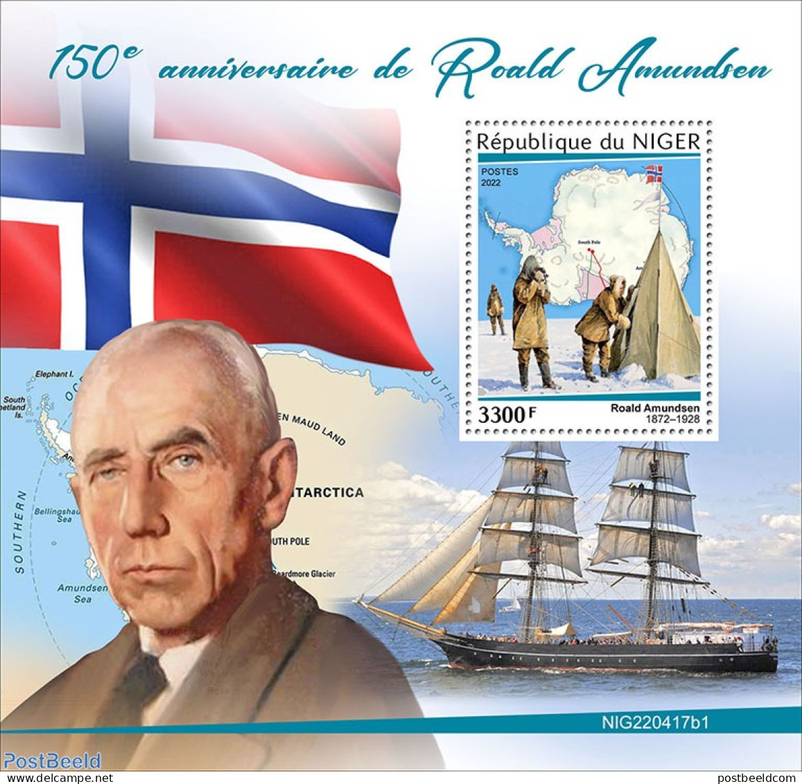 Niger 2022 150th Anniversary Of Roald Amundsen, Mint NH, History - Transport - Various - Explorers - Flags - Ships And.. - Explorateurs