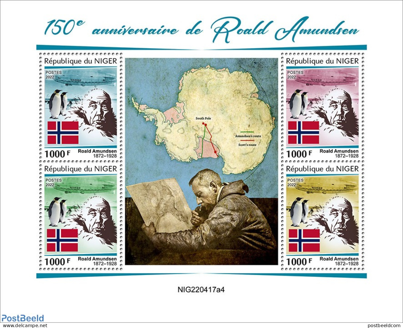 Niger 2022 150th Anniversary Of Roald Amundsen, Mint NH, History - Nature - Various - Explorers - Penguins - Maps - Erforscher
