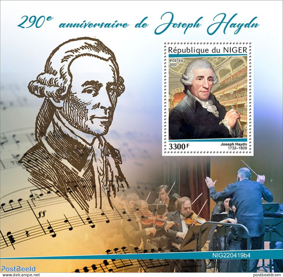 Niger 2022 290th Anniversary Of Joseph Haydn, Mint NH, Performance Art - Music - Musical Instruments - Art - Composers - Musique