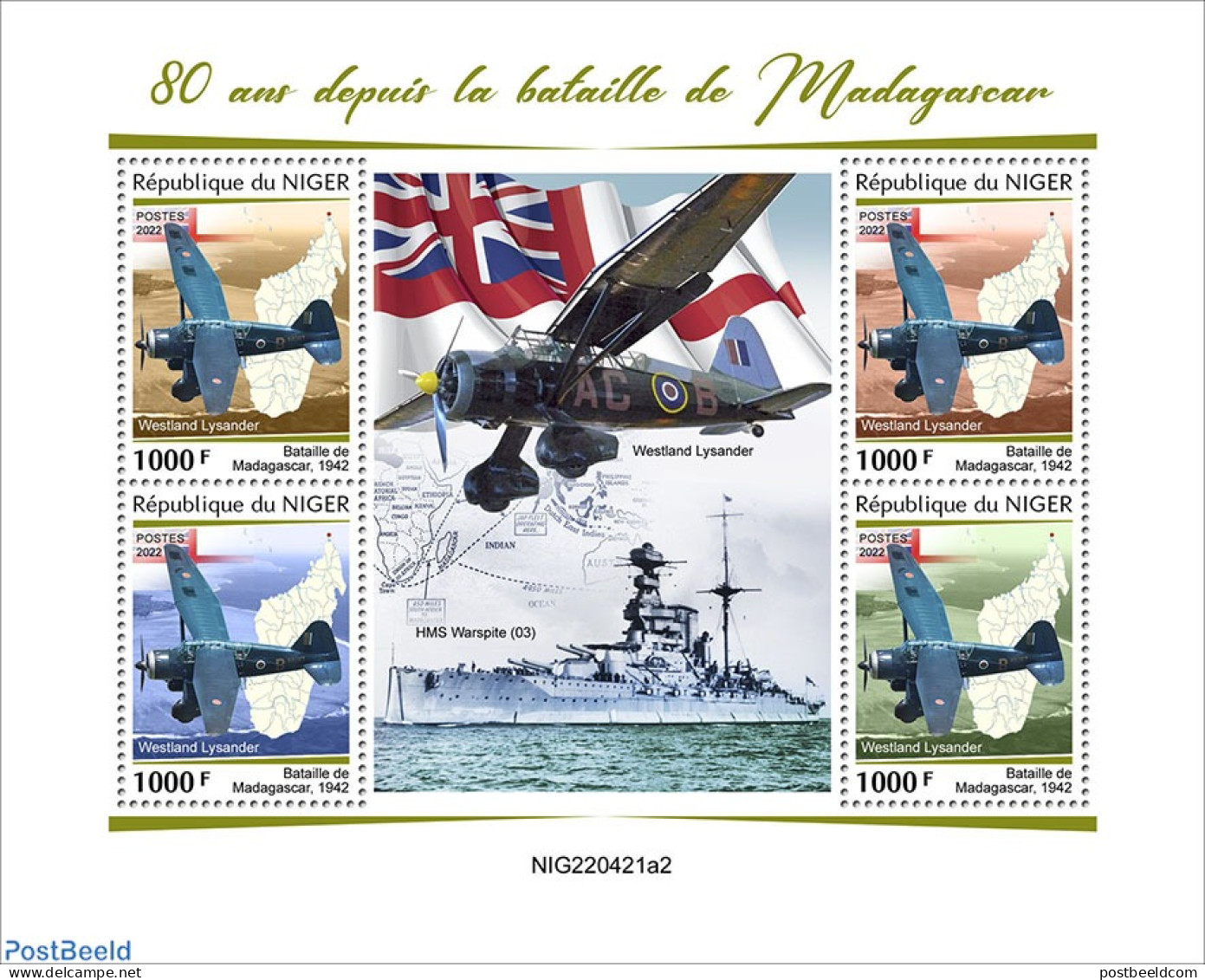 Niger 2022 80 Years Since The Battle Of Madagascar, Mint NH, History - Transport - World War II - Aircraft & Aviation .. - WW2