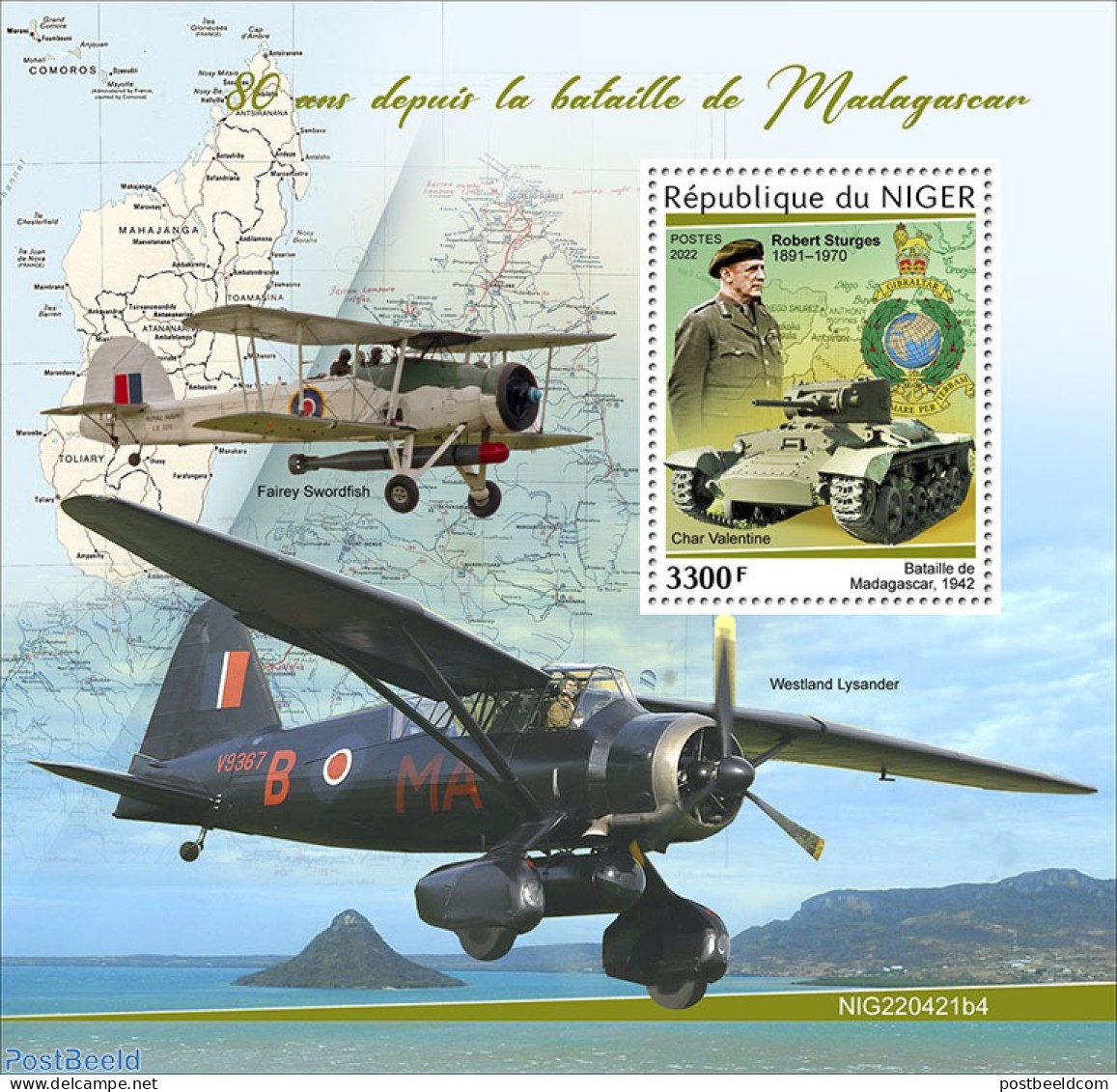 Niger 2022 80 Years Since The Battle Of Madagascar, Mint NH, History - Transport - Various - World War II - Aircraft &.. - WW2 (II Guerra Mundial)