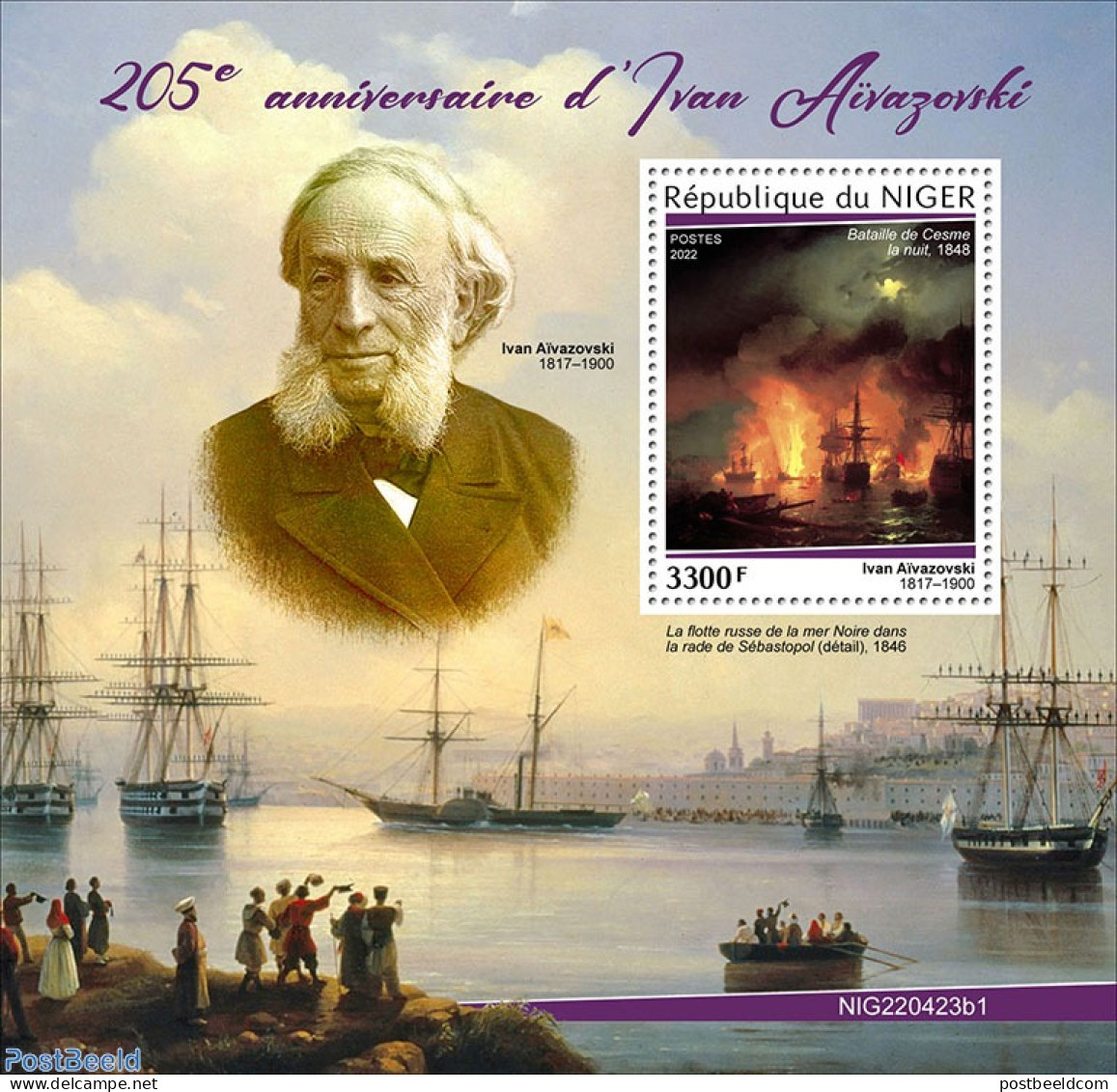 Niger 2022 205th Anniversary Of Ivan Aivazovsky, Mint NH, Transport - Ships And Boats - Art - Paintings - Bateaux