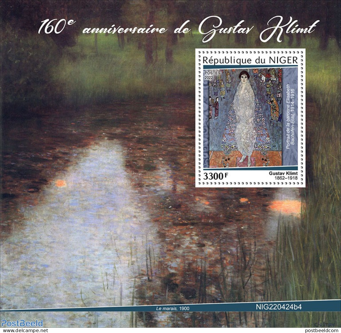 Niger 2022 160th Anniversary Of Gustav Klimt, Mint NH, Art - Gustav Klimt - Paintings - Níger (1960-...)