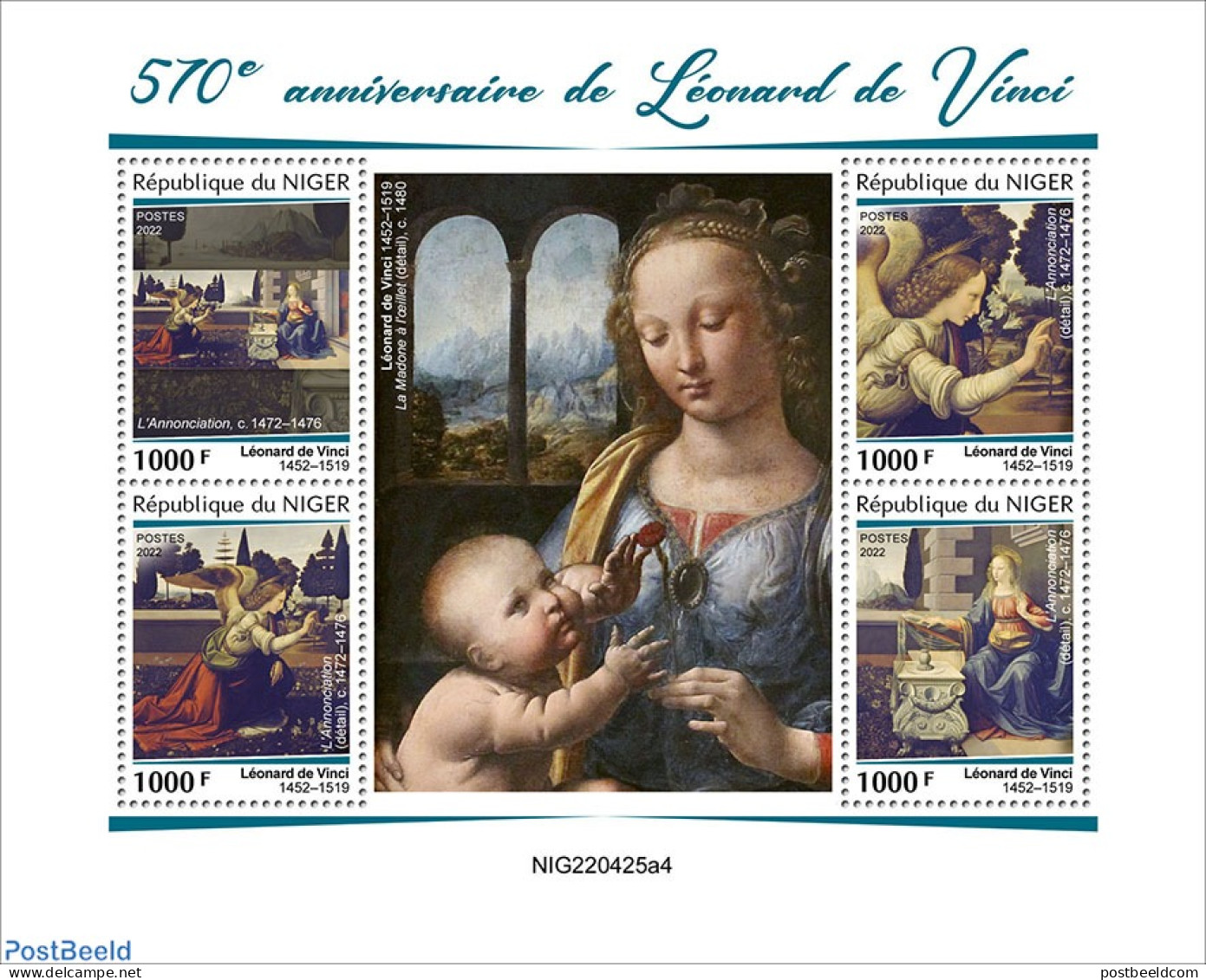 Niger 2022 570th Anniversary Of Leonardo Da Vinci, Mint NH, Art - Leonardo Da Vinci - Paintings - Niger (1960-...)