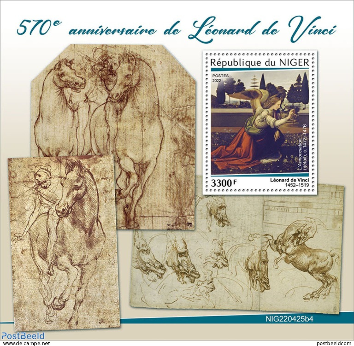 Niger 2022 570th Anniversary Of Leonardo Da Vinci, Mint NH, Nature - Horses - Art - Leonardo Da Vinci - Paintings - Niger (1960-...)