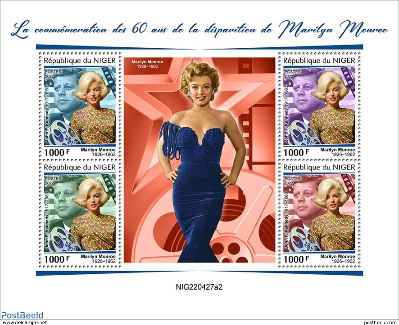 Niger 2022 60th Memorial Anniversary Of Marilyn Monroe, Mint NH, Performance Art - Movie Stars - Actors