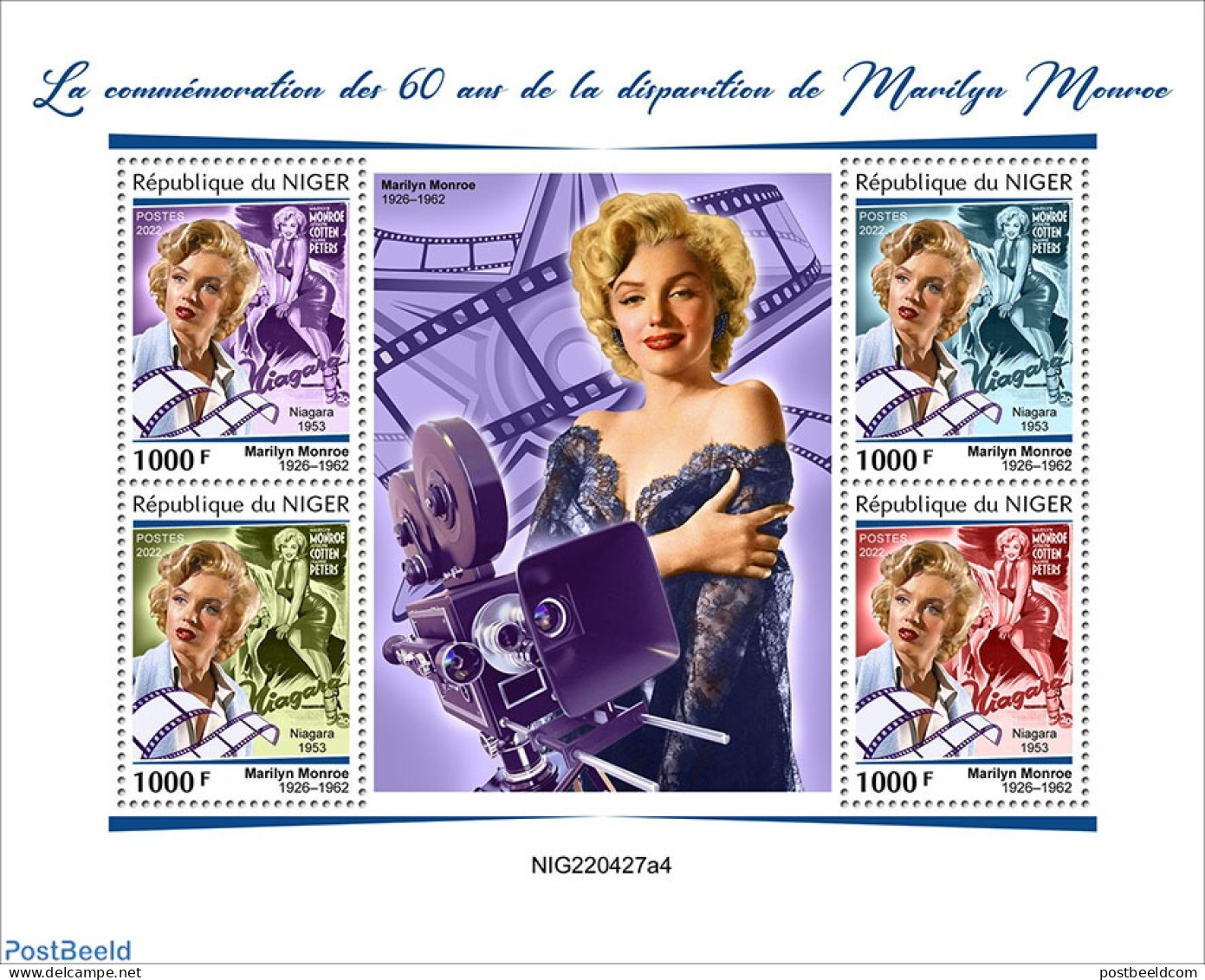 Niger 2022 60th Memorial Anniversary Of Marilyn Monroe, Mint NH, Performance Art - Movie Stars - Schauspieler